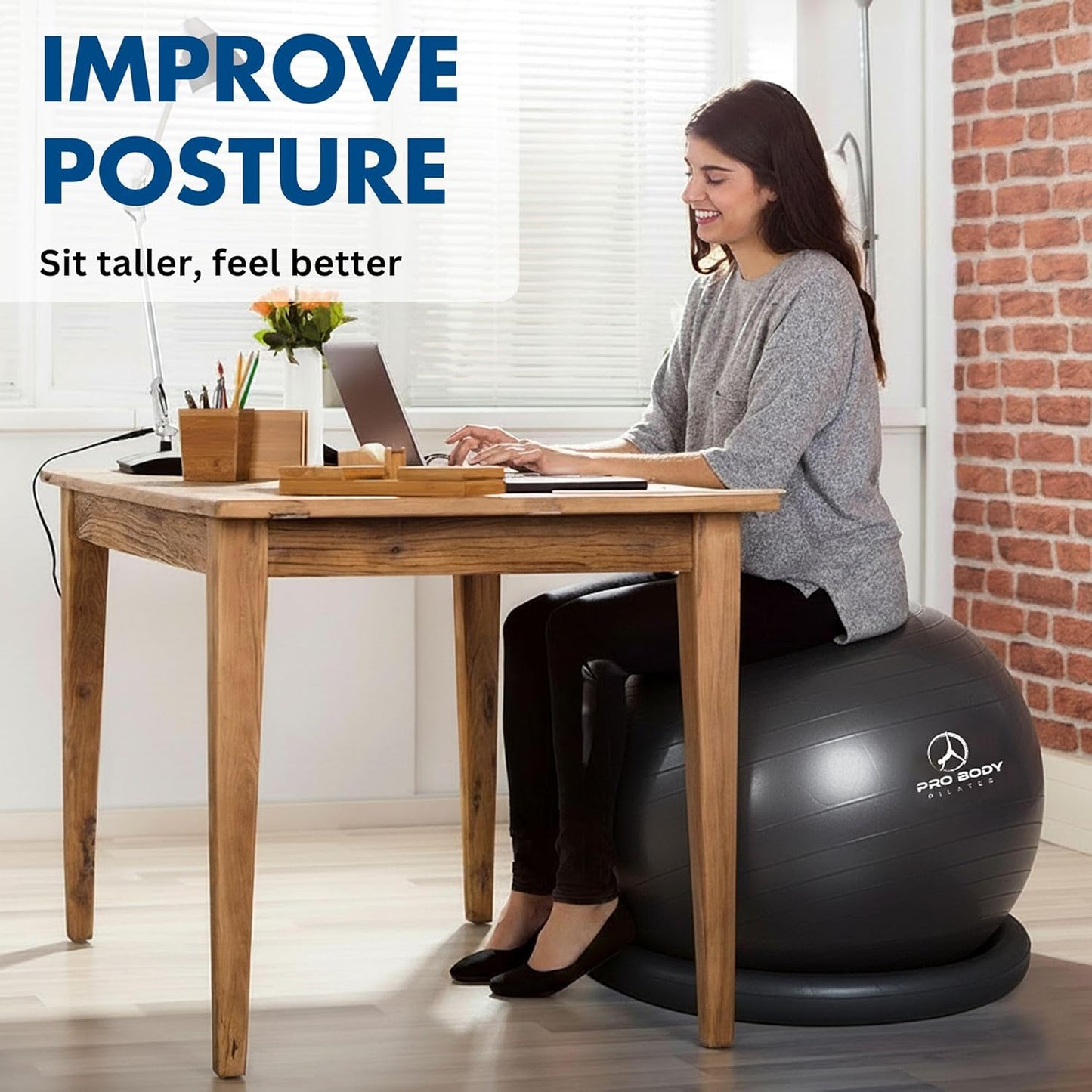 ProBody Pilates Yoga Ball Chair - Exercise Ball with Base for Home Office & Workout | Stability Seat for Back & Abs