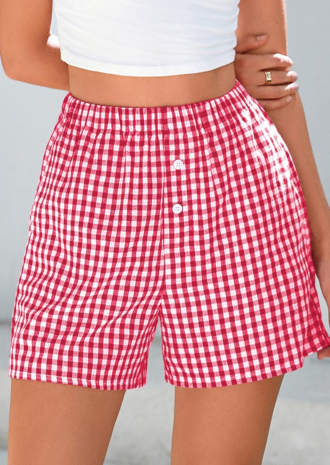 PRETTYGARDEN Women's Gingham Pajama Shorts - Y2K Plaid Lounge Sleepwear for Summer | Comfortable Beach Bottoms
