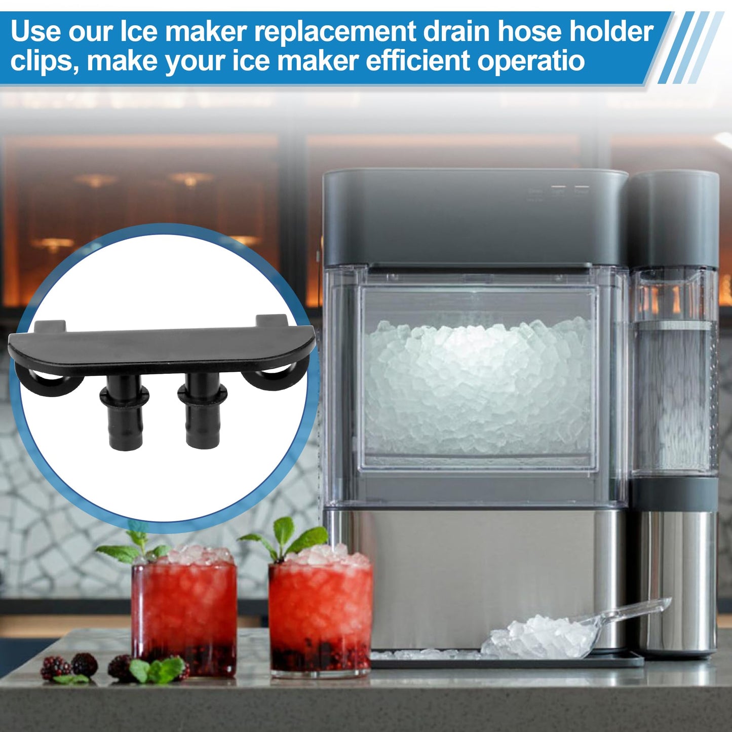 Ice Maker Drain Hose Stopper Cap with Hanger Compatible with GE Opal Nugget Ice Maker GIMN Series Ice Maker, Ice Maker Parts Drain Plug for 1/4 Inch ID Drain Hoses - Ice Maker Drain Hose Holder Clip