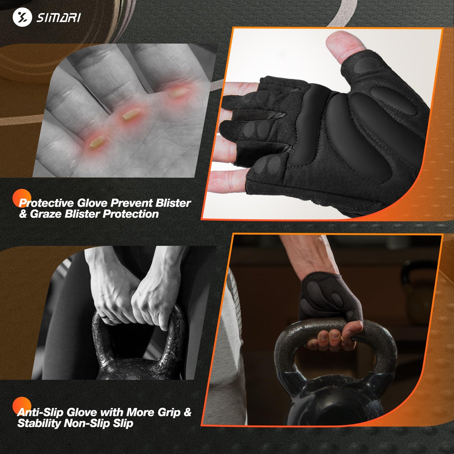 SIMARI Breathable Workout Gloves for Men and Women, Padded Weight Lifting Gloves with Great Grip, Full Palm Protection for Gym Training, Cycling, Weightlifting, Exercise, Crossfit, Climbing