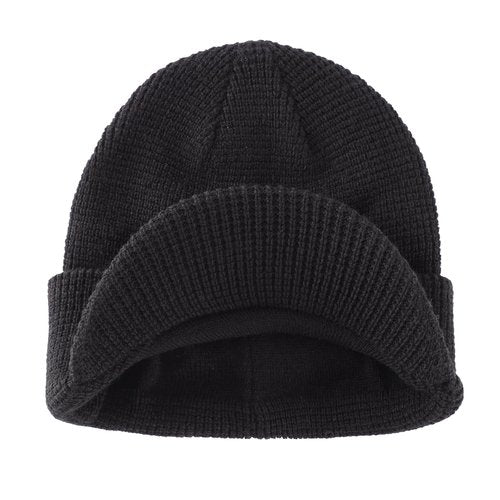Home Prefer Mens Wool Blend Winter Hat Double-Layer Warm Knit Pre-Curve Visor Beanie Brimmed Beanies Hat for Men Women (US, Alpha, One Size, Black)