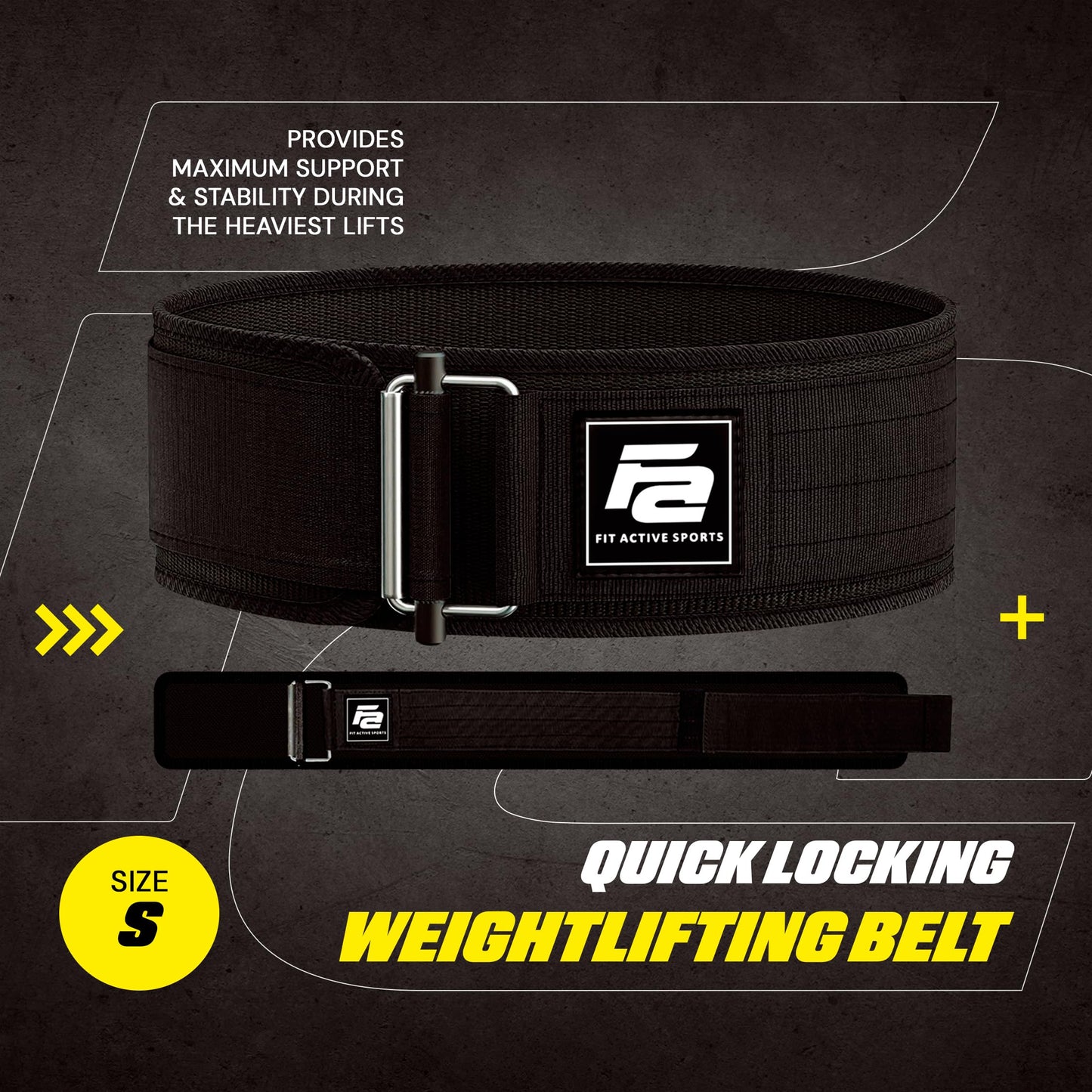 Fit Active Sports Self-Locking Weight Lifting Belt | Premium Weightlifting Belt for Cross Training & Power Lifting | Fast Locking Release Mechanism for Fitness and Power Lifting | Black, Small