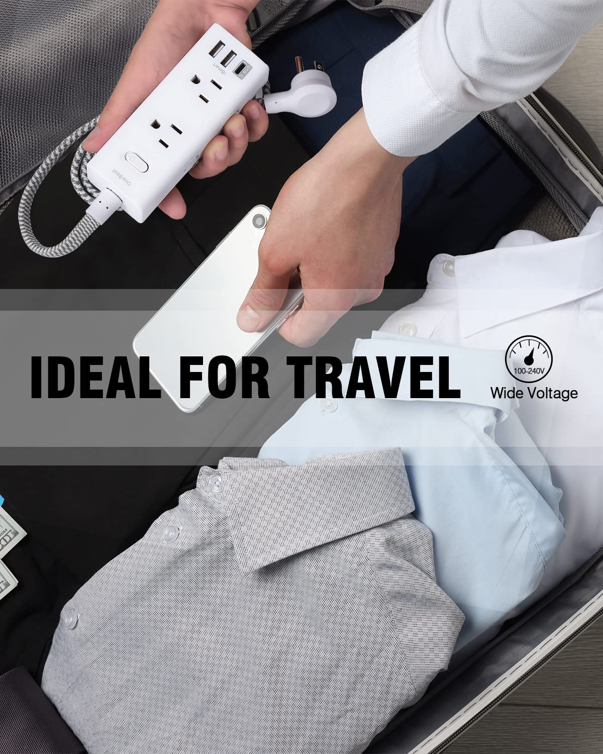 Power Strip Surge Protector - 6 Widely Outlets with 3 USB Ports (1 USB C), 3-Side Outlet Extender Strip, 6 Ft Extension Cord Flat Plug, Wall Mount Small Power Strip for Travel Home Office College Dorm