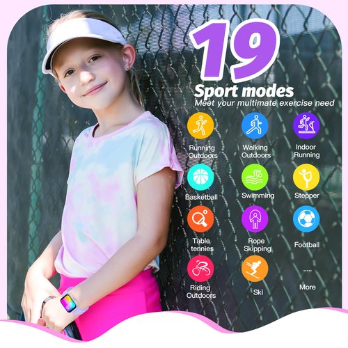 Kids Smart Watch for Girls,IP68 Waterproof Kids Fitness Tracker Watch with 1.5 Inch DIY Face,Heart Rate Sleep Monitor,19 Sport Modes,Calories Counter,Alarm Clock,Great Gifts for Children 6+(Purple)