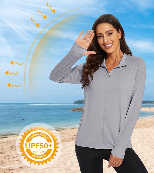 MAGCOMSEN Women's Lightweight Athletic Jacket - UPF 50+ Sun Protection, Full Zip, Long Sleeve, Hiking Ready