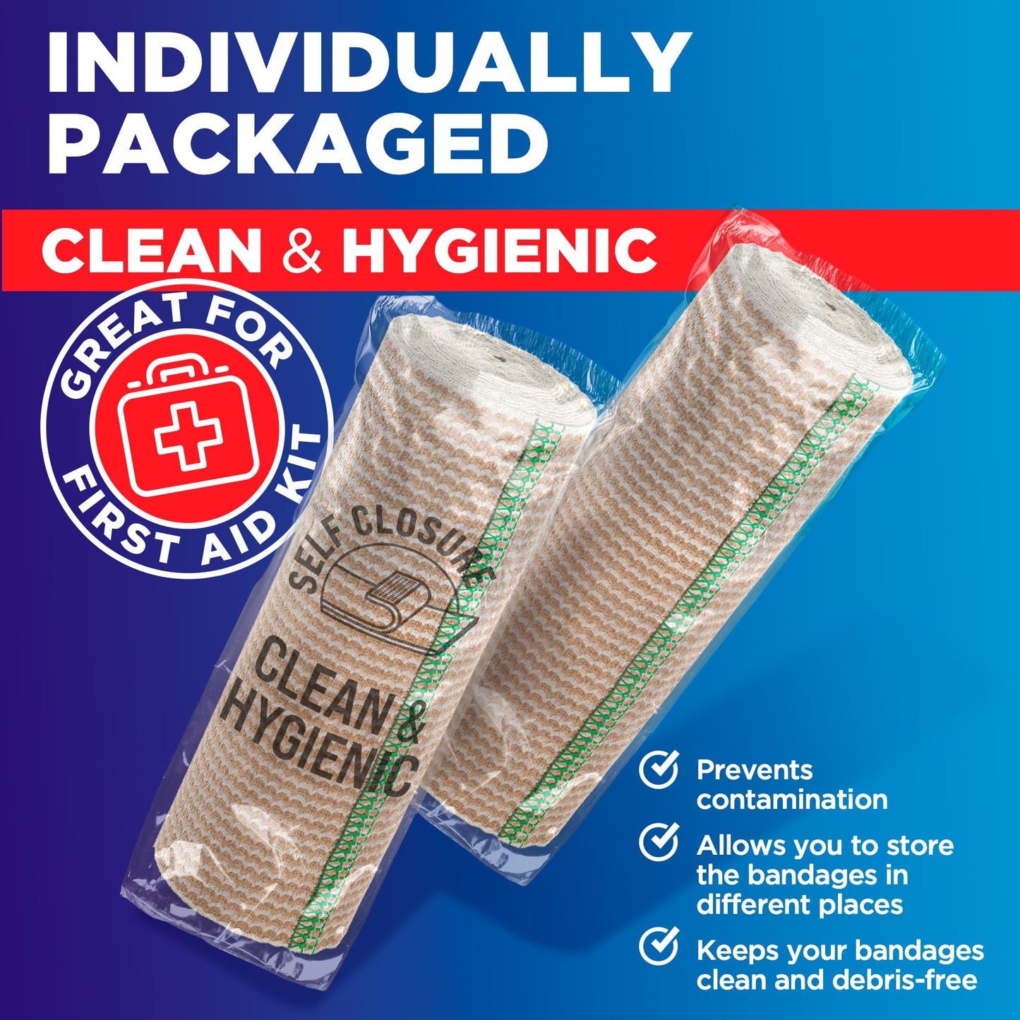 Premium Elastic Bandage Wrap - 6” (5pk) - Strong Compression - Self-Closing Reusable Bandages for Legs, Knee, Back, Abdomen, Lymphedema - Body Wrap - for First Aid Kit and After Surgery Recovery