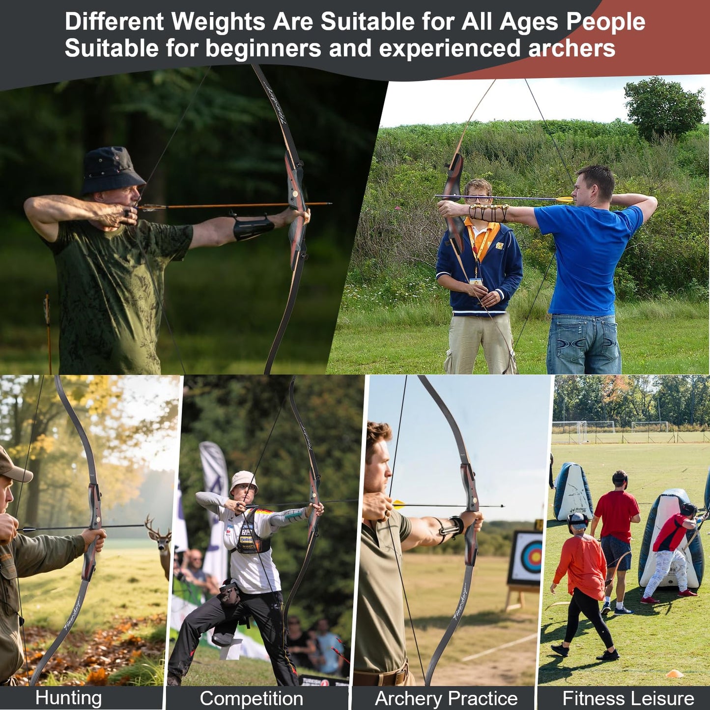 TOPARCHERY Archery 62" Bow and Arrow Set for Adults Youth Beginners, Recurve Bows for Adults, Traditional Takedown Archery Recurve Bow Practice Competition Right Hand-45LB
