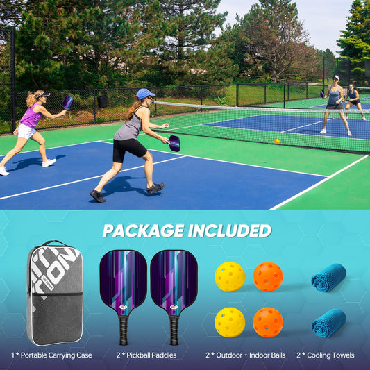 HITTIONA Pickleball Paddles - Fiberglass Pickleball Paddles Set of 4, USAPA Approved Pickle Ball Rackets 2 Pack with 4 Pickleball Balls, 1 Pickleball Bag, Paddles Ball Set for Beginners