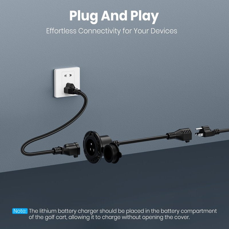 125V 15A AC Port Plug (with 42cm/16.54in Integrated Extension Cord and Water-Resistant Cap) & Power Extension Cord (3m/9.84ft), Power Inlet Socket Electrical Outlet Receptacle for Golf Cart