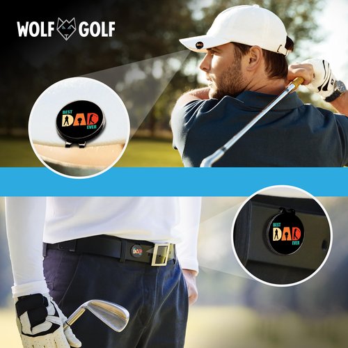 Wolf Golf Towels Golf Ball Marker Hat Clip Gift Set | Best Dad by Par | | 1 Magnetic Clip + 3 Ball Markers | Golf Accessories for Men