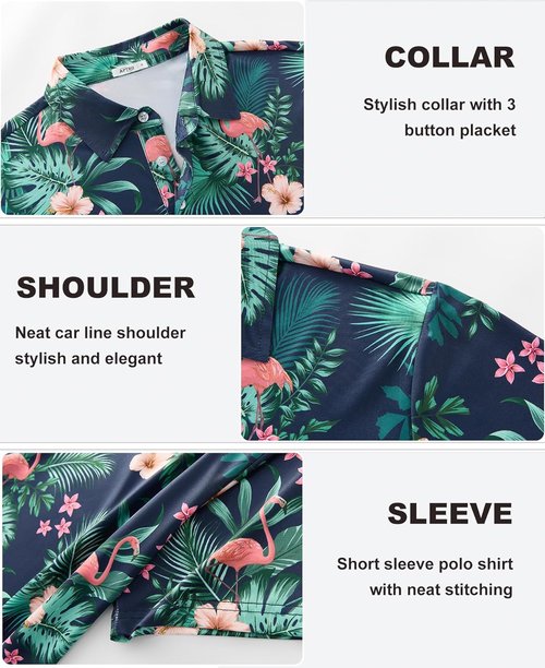 APTRO Golf Shirts for Men - Moisture-Wicking Hawaiian Polo with Print | Short Sleeve Design