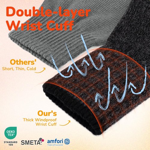 Heat equation Merino Wool Gloves for Men Women, Touch Screen Warm Anti-Slip Glove Thermal Soft Knit for Winter Driving Hiking L Yellow Green
