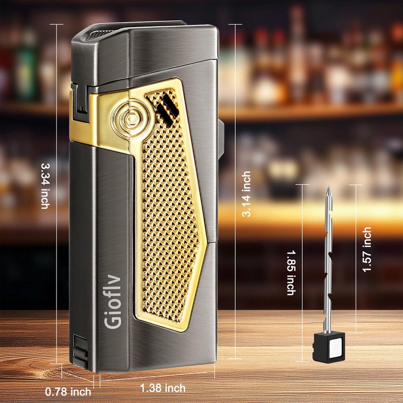 Gioflv Torch Lighter, Windproof Butane Lighter for Outdoor, Bonfire, Candle, Fireplace, Black and Gold, Multi-Purpose （Without Butane）