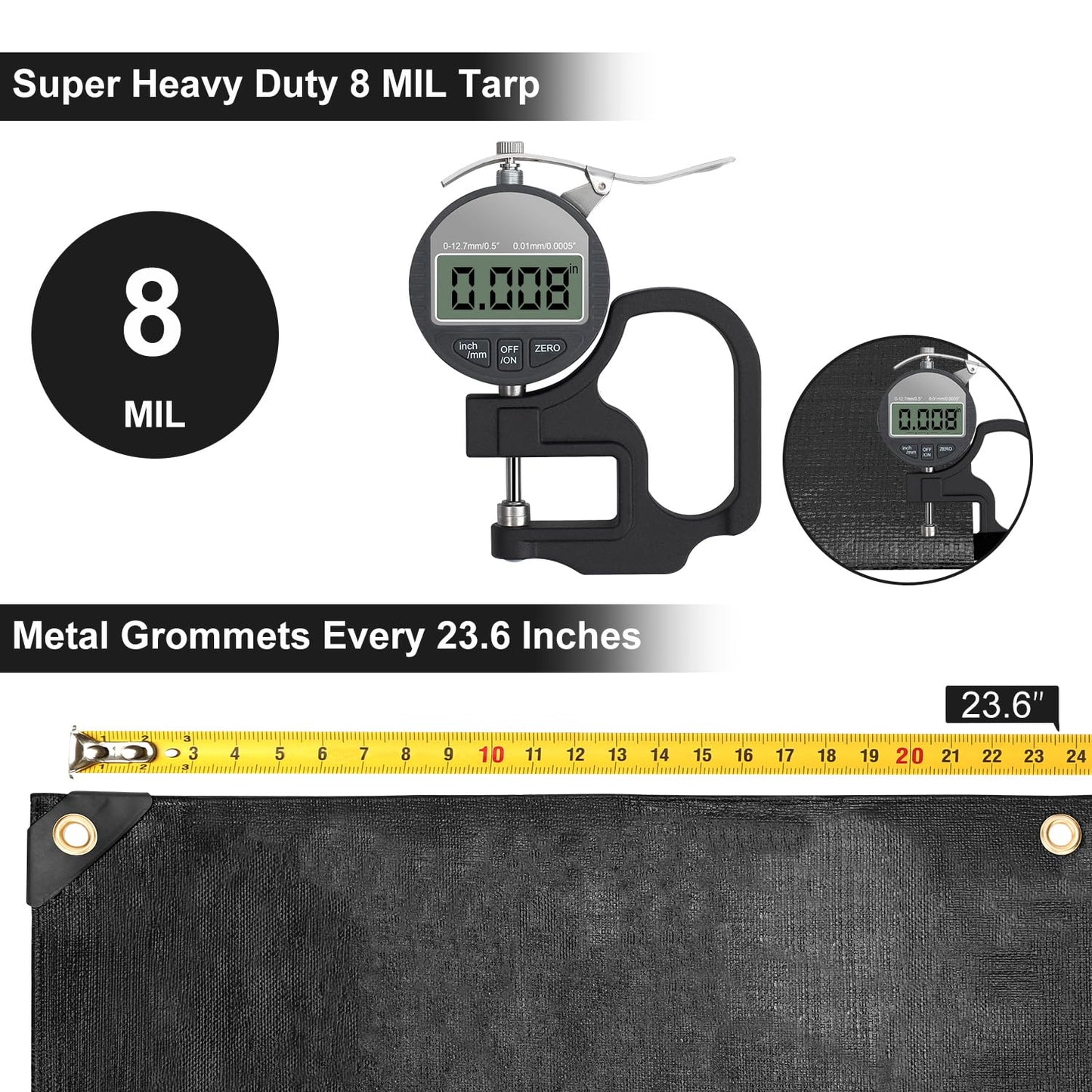 Patiobay Tarp 8x10 Feet, 8 Mil Waterproof Tarps Heavy Duty with Grommets Every 23.6", Thick Plastic Tarp, UV Resistant Tear&Fade Resistant, Reinforced Edges for Outdoor Pool Camp Tent