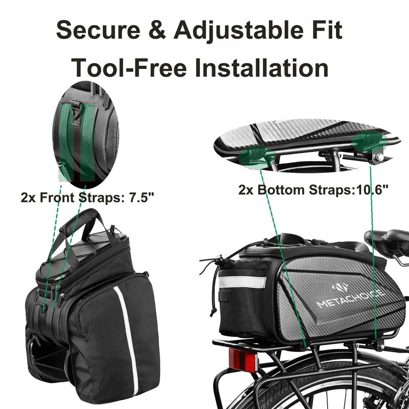 METACHOICE Bike Trunk Bag 17L-35L Expandable, Hard Shell Bike Pannier Bag with Fold-out Pockets, Rear Rack Commuter Bag for 14 Inch Laptop & Groceries, Includes Rain Cover