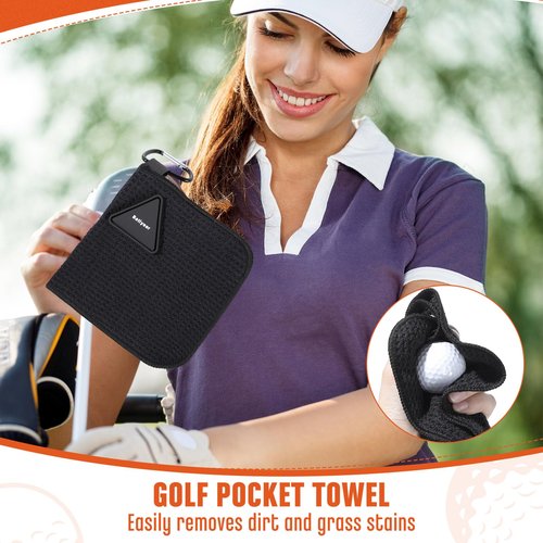 Batiyeer 3 Pack Small Magnetic Golf Towels Gift for Men 5.5 x 5.5 Inch Microfiber Waffle Material with Clip Pocket Golf Towel with Magnet for Carts Fall Camping Club Men Women (Black)