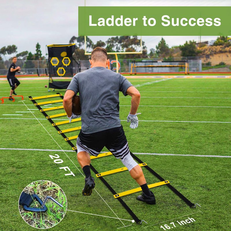 Ambifirner Agility Ladder Training Equipment Set - Agility Ladder(12 Rungs/20ft), 4 Speed Hurdles, 12 Training Cones, Jump Rope, Parachute for Speed/Soccer/Football Training with Carry Bag
