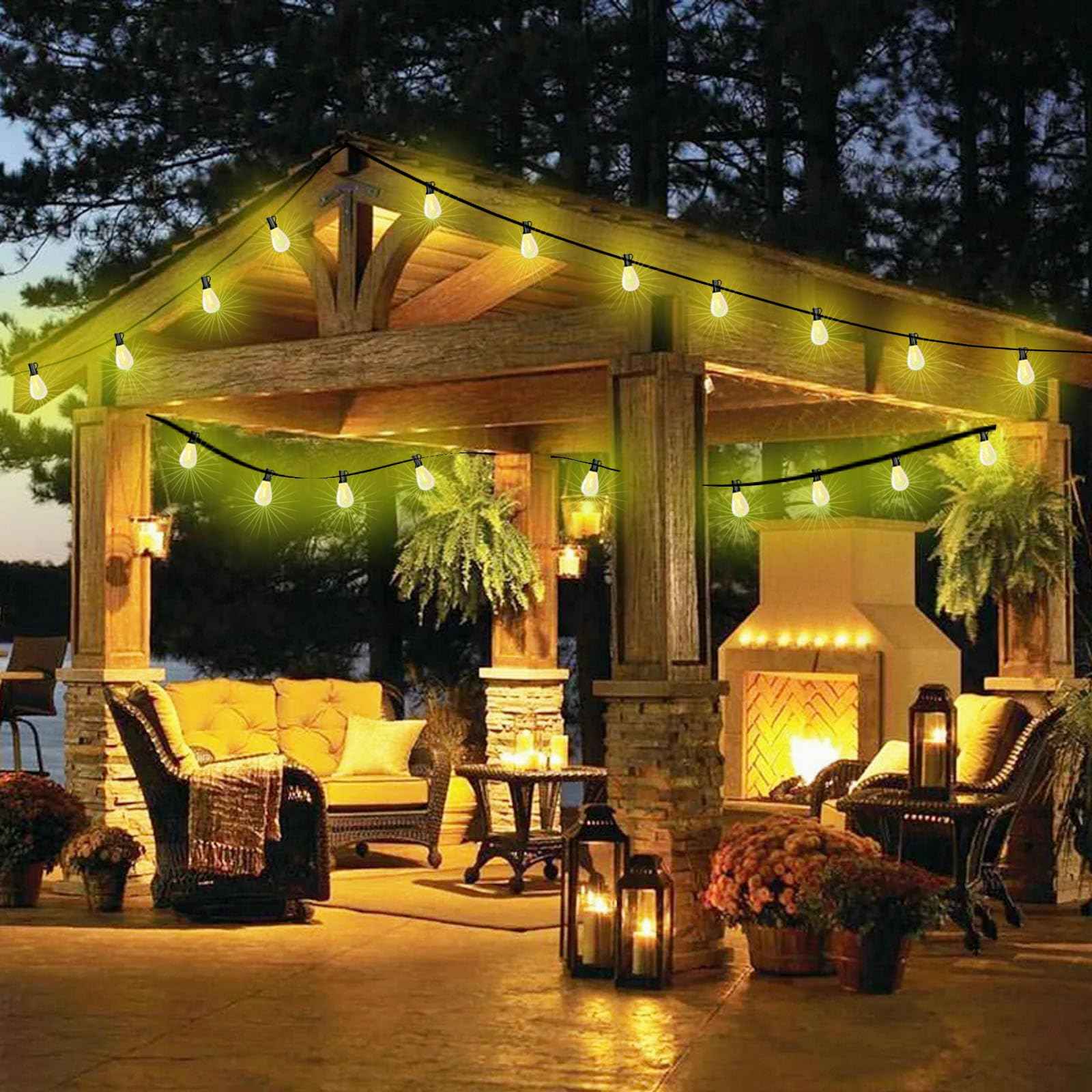 REEMEER 60FT Outdoor String Lights S11 LED Patio with 17 Plastic Bulbs(1 Spare),Waterproof Connectable Hanging Lights for Backyard Porch Balcony Party Decor