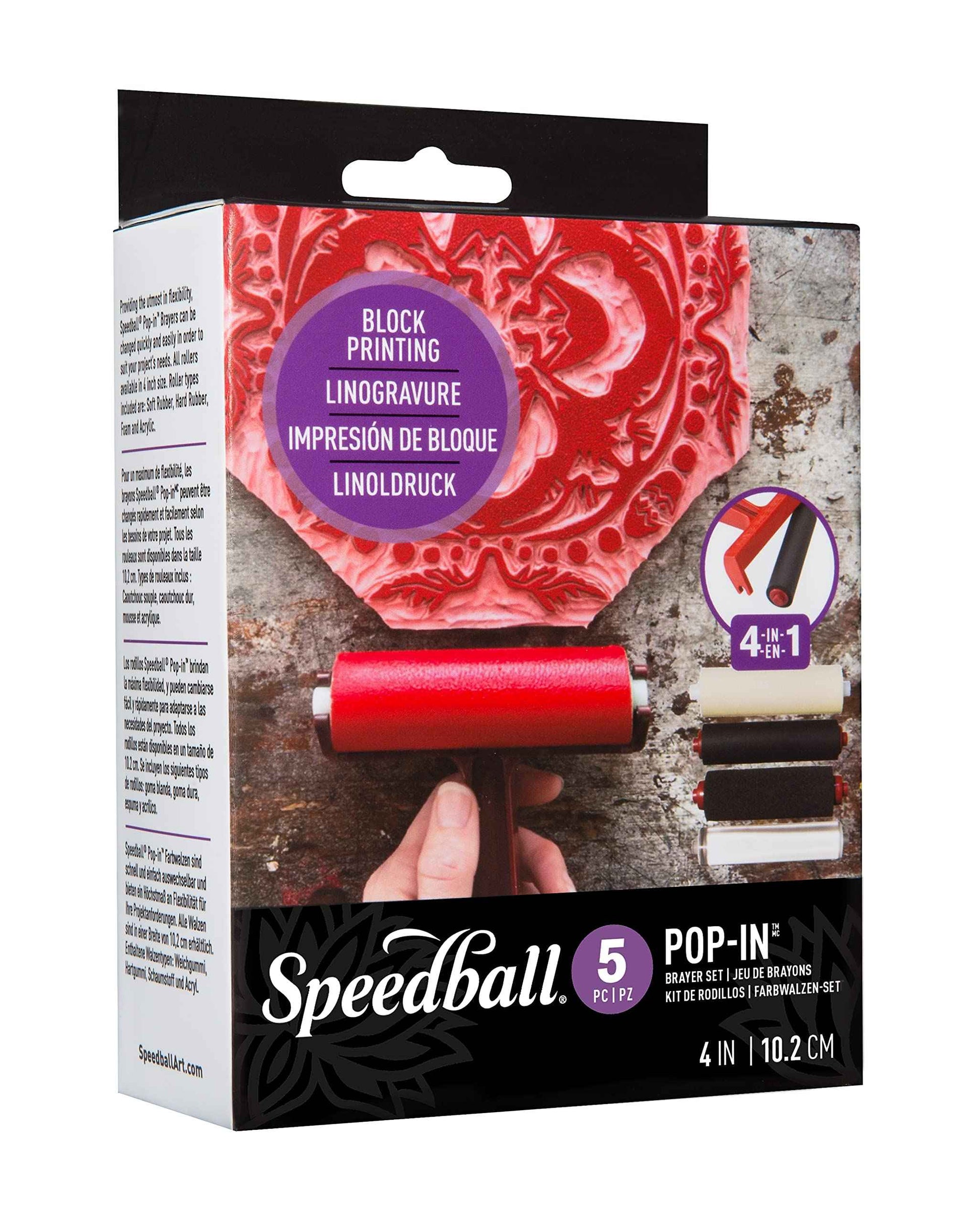 Speedball Pop-in 4" Roller Brayer Kit, Foam, Rubber, Hard Rubber & Acrylic