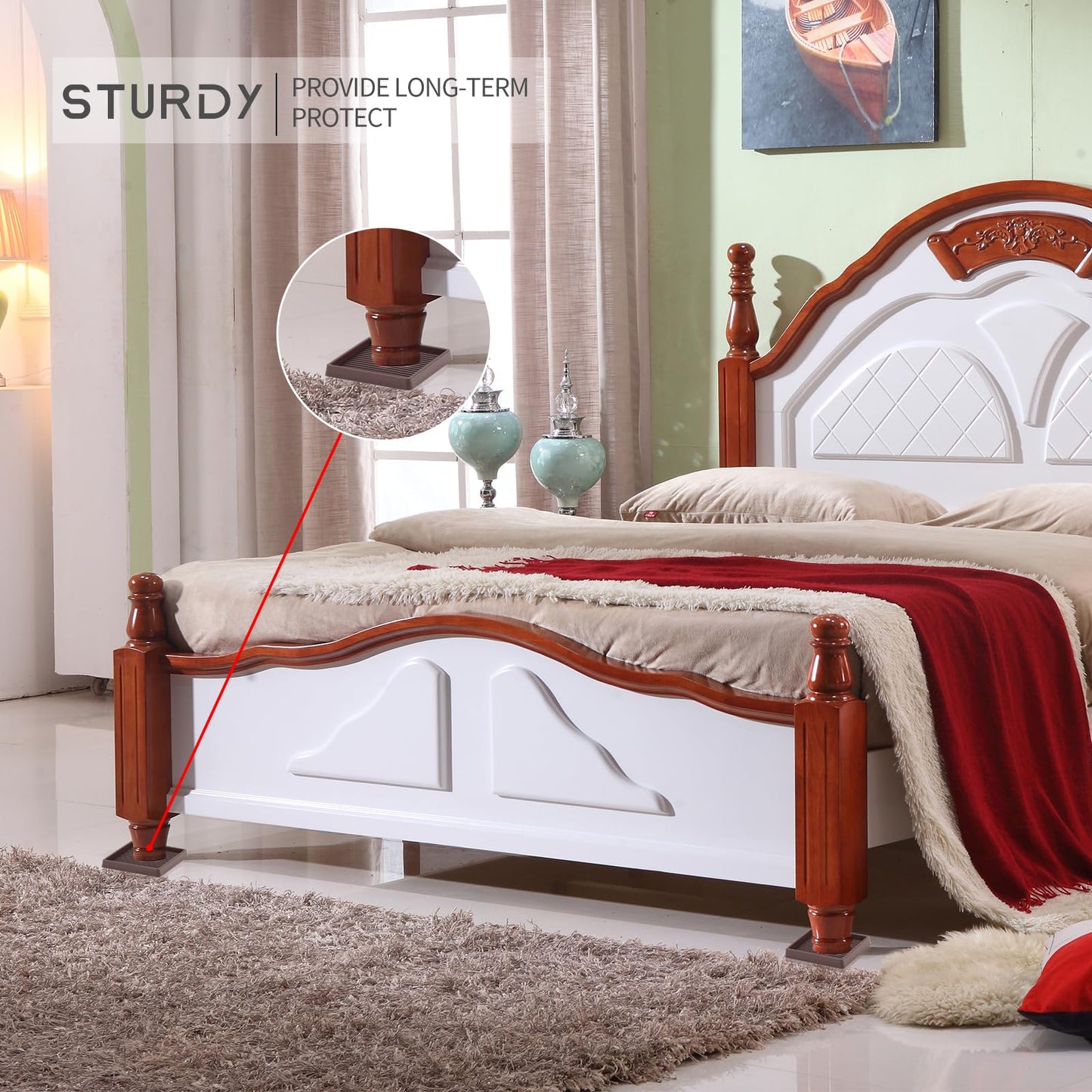 Non Slip Furniture Pads, 2.5” Round Rubber Caster Cups, Anti-Slip Gripper, Anti Slide Furniture Feet Floor Protectors for Bed Couch Stoppers - Brown, 4 Pack