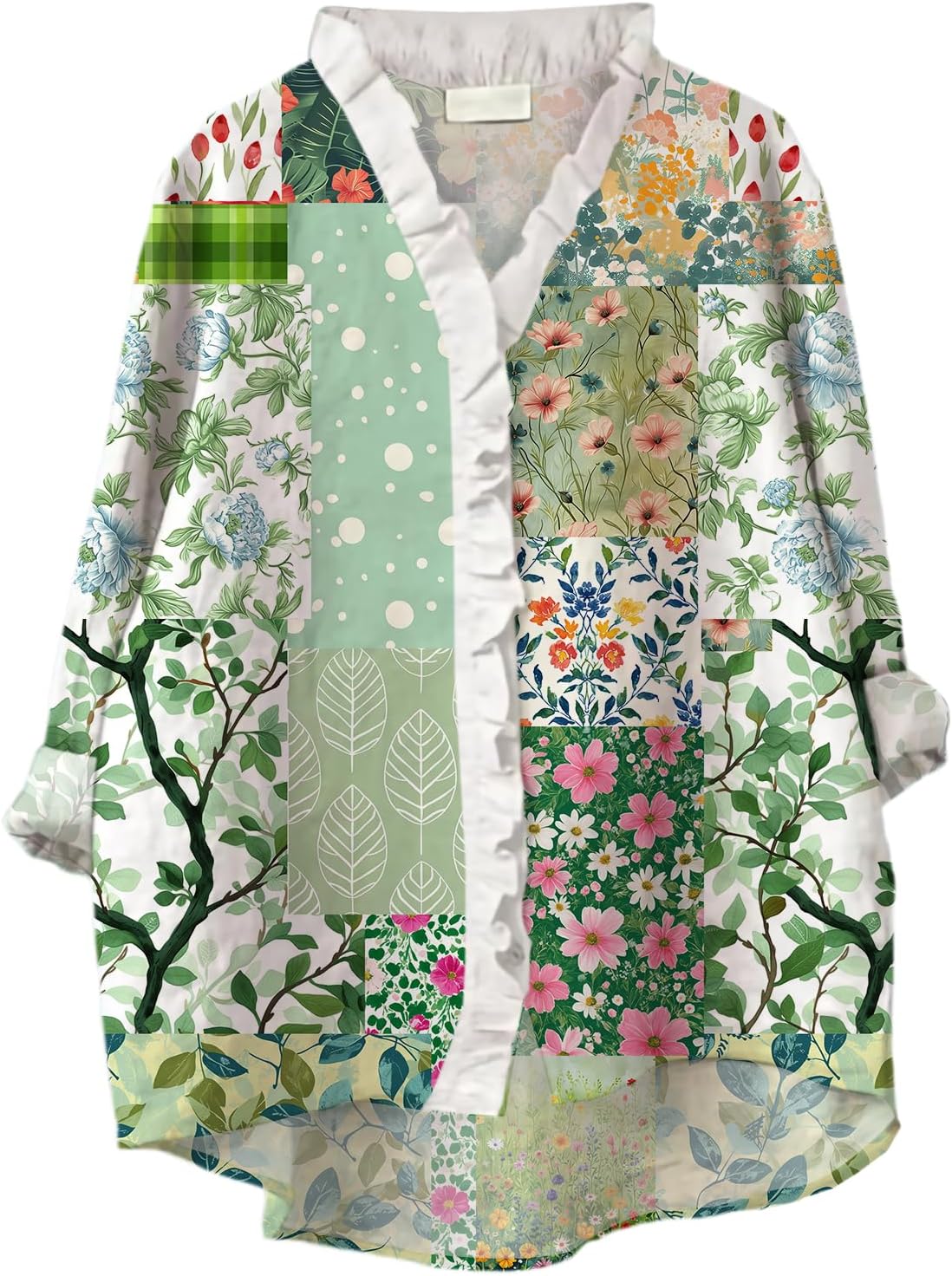 Skiennix Women's Bohemian Kimono Cardigan - Lightweight Floral Patchwork Design, Open Front