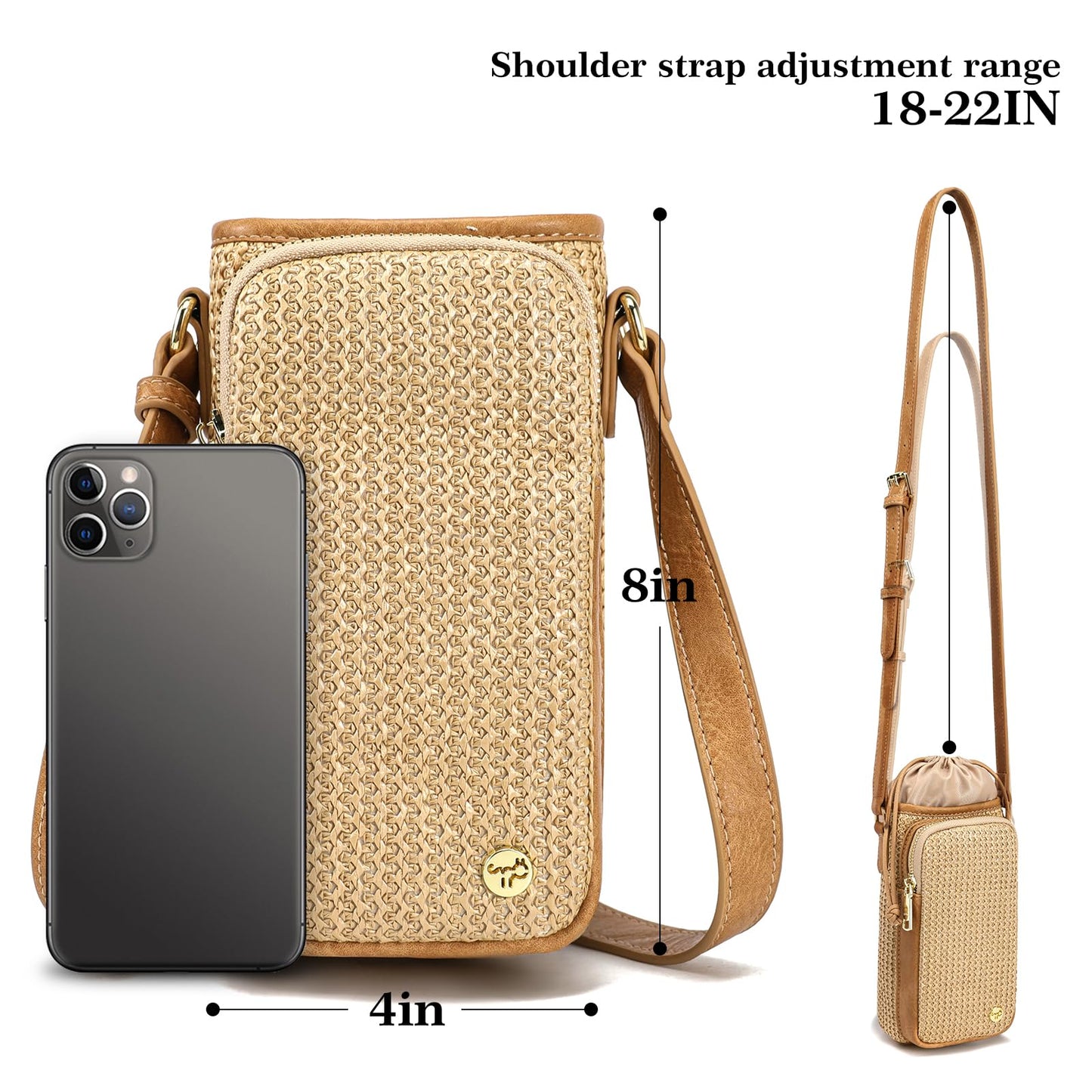MINICAT Straw Bags For Women, Vacation Purse, Water Bottle Carrier Bag Water Bottle Holder, Beach Bag Raffia Purse(Yellow wavv)