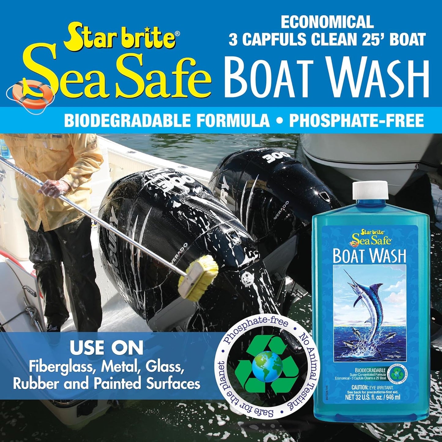 STAR BRITE Sea Safe Boat Wash - Super Concentrated Formula for Gentle Dirt Removal - Safe for All Surfaces