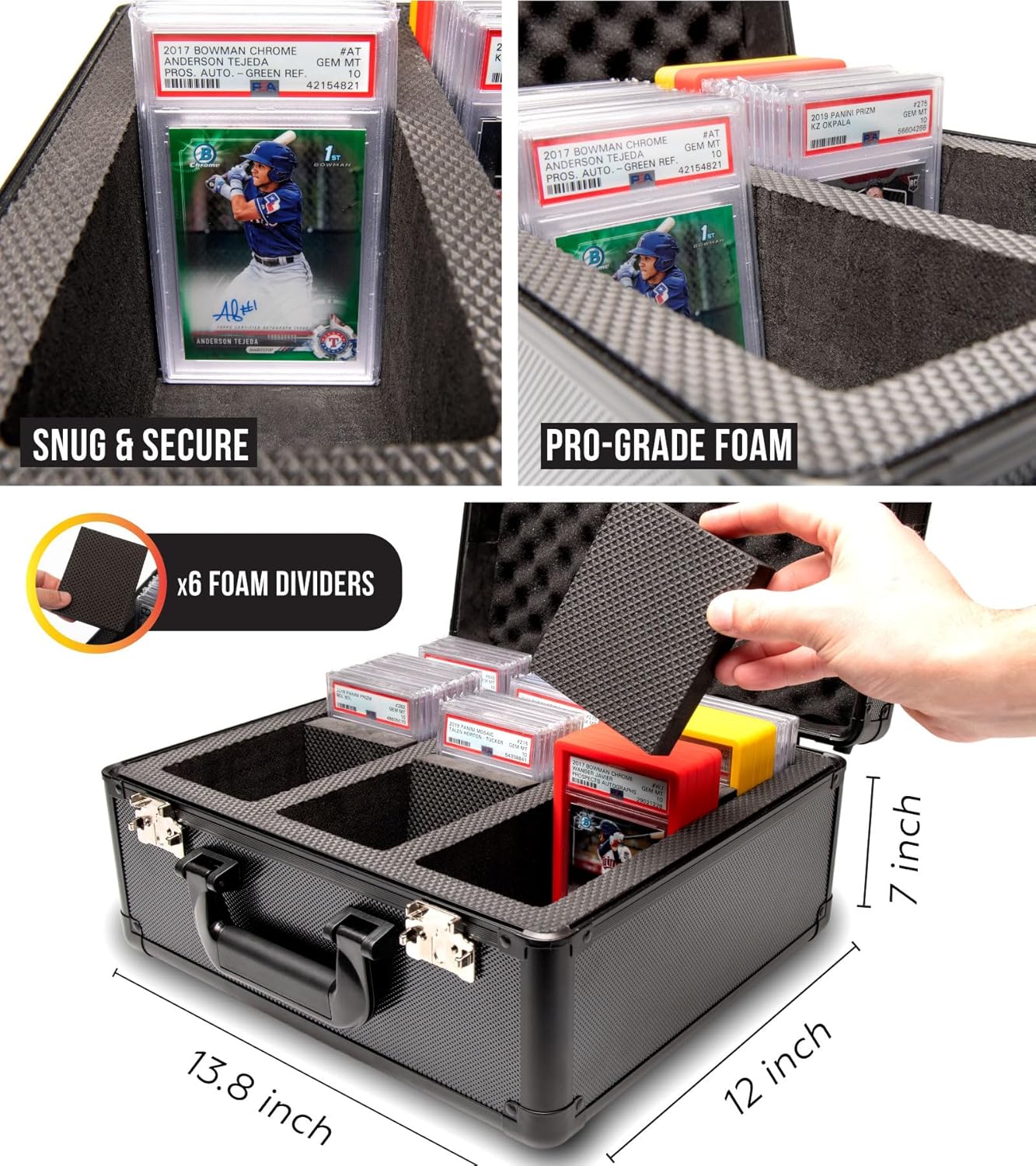 SLAB ARMOR Graded Card Storage Box - 3 Row Case Holds 120+ PSA Slabs | Black with TSA Approved Lock