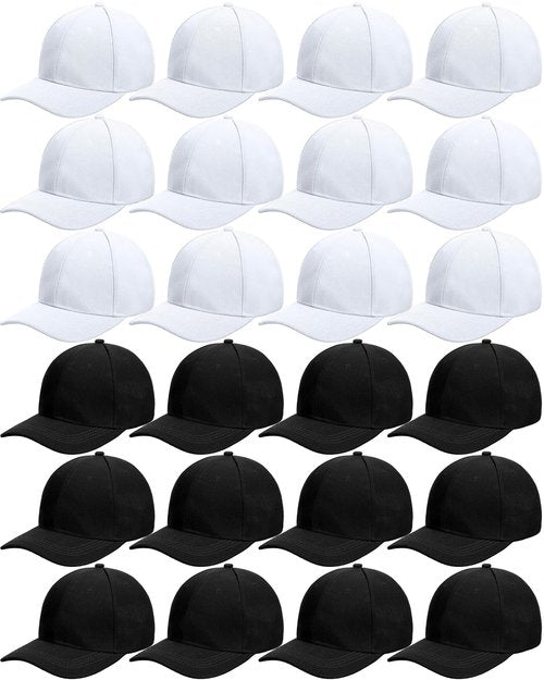 Handepo 24 Pcs Blank Baseball Cap Adjustable Back Strap Plain Blank Camouflage Hat Unisex Baseball Cap for Trucker Men Women(Black, White)
