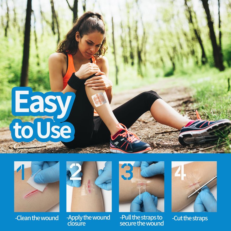 Emergency Laceration Closures, Zipstitch Wound Closure Device (4 Set) - 2 Types Laceration Repair Without Stitches, Easy to Use Wound Closure Kit for Home, Outdoors