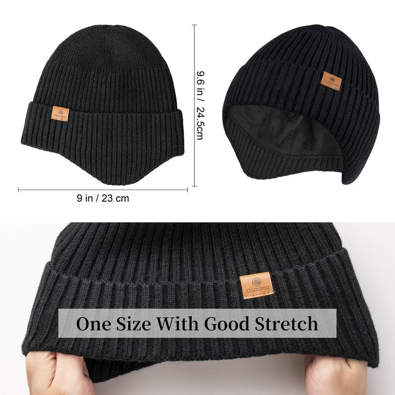 Ocatoma Winter Beanie with Earflap for Men Women Warm Knit Soft Hat Outdoor Beanie Unisex Gifts for Men Women
