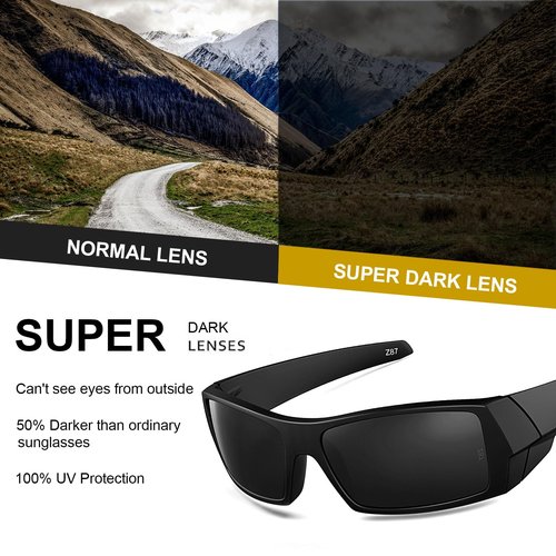 WISTON Polarized Z87 Sunglasses Wrap Around Sunglasses for Men Rectangular Safety Glasses UV400 for Sport Working 8231 Matte Black/Dark Grey Lens