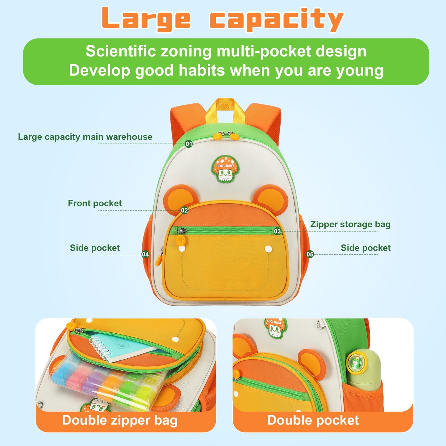 I IHAYNER Preschool Backpack for Girls Boys 2-6 Gift Kindergarten Cute Toddler Backpack Mini Animal Cartoon Schoolbag for Kids (Tiger)