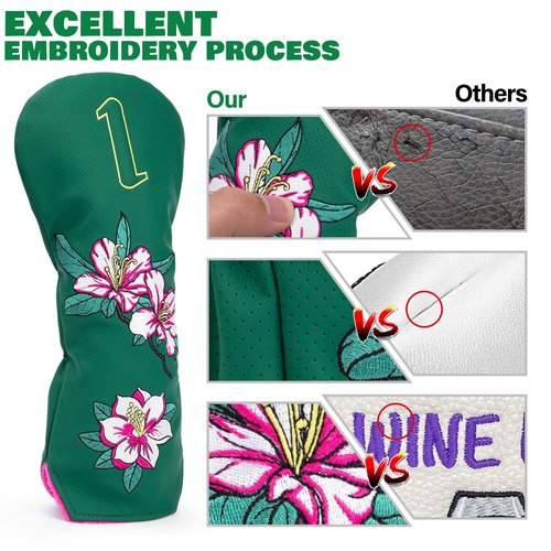 Golf Club Covers Azalea Embroidery Driver Cover Fariway Wood Headcover Hybrid Cover Leather Golf Headcovers for Most Brand (for 5 Fariway Wood)