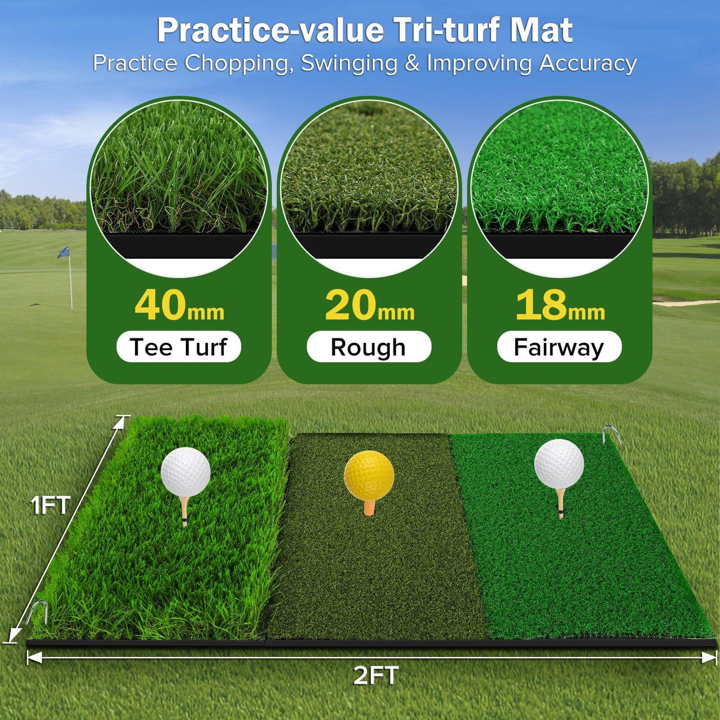 Narremcoy Golf Chipping Net with Tri-Turf Hitting Mat Set - Foldable Practice Target, 12 Foam Balls & 6 Tees in Carry Bag - Indoor Outdoor Backyard Golf Precision Training Gift & Aid for Beginners