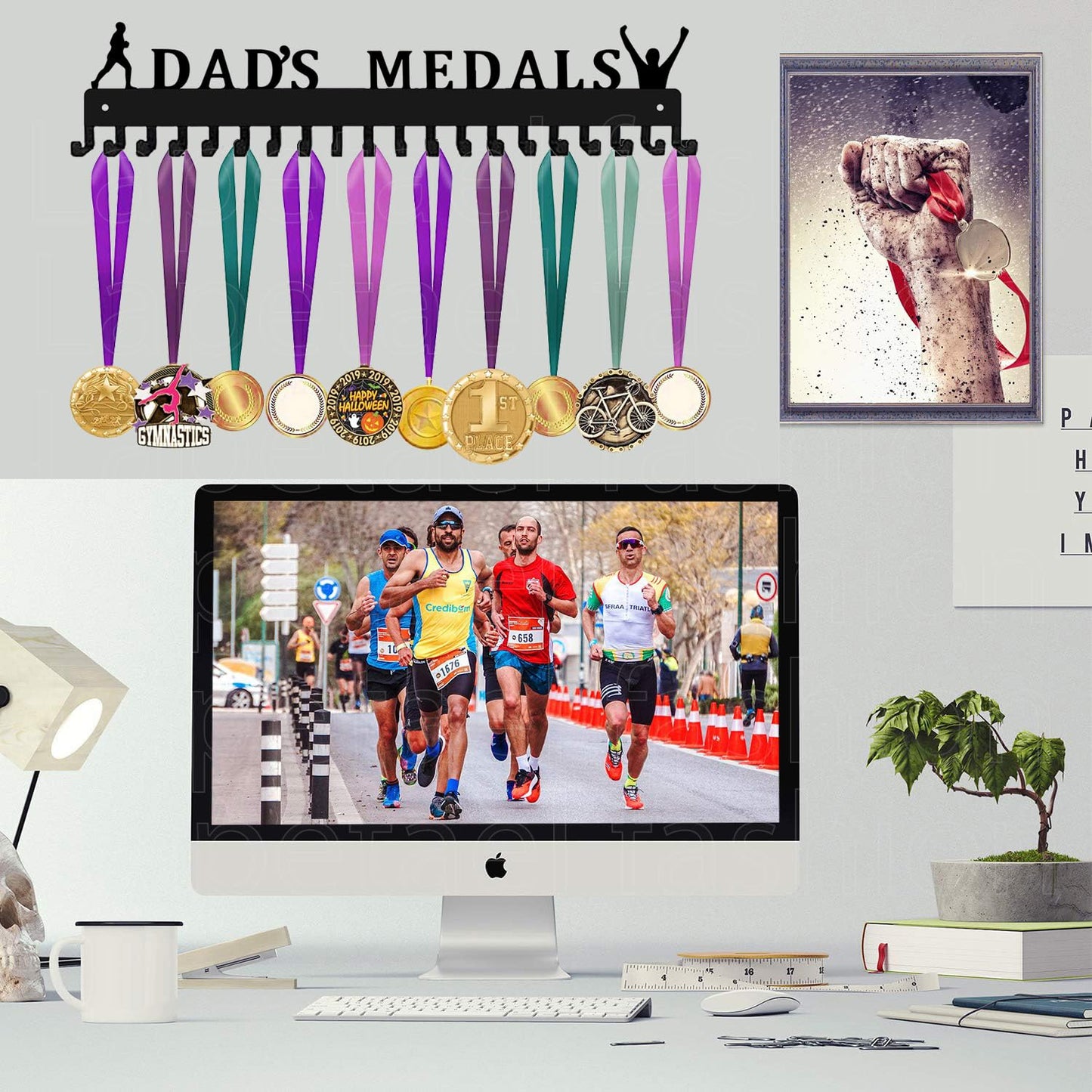 Lapetale Fashion Gymnastics Medal Holder Rack Display Marathon Frame,Princess Medal Holder Rack with 20PCS Extension Hooks Easy Install Easy Use-Silver