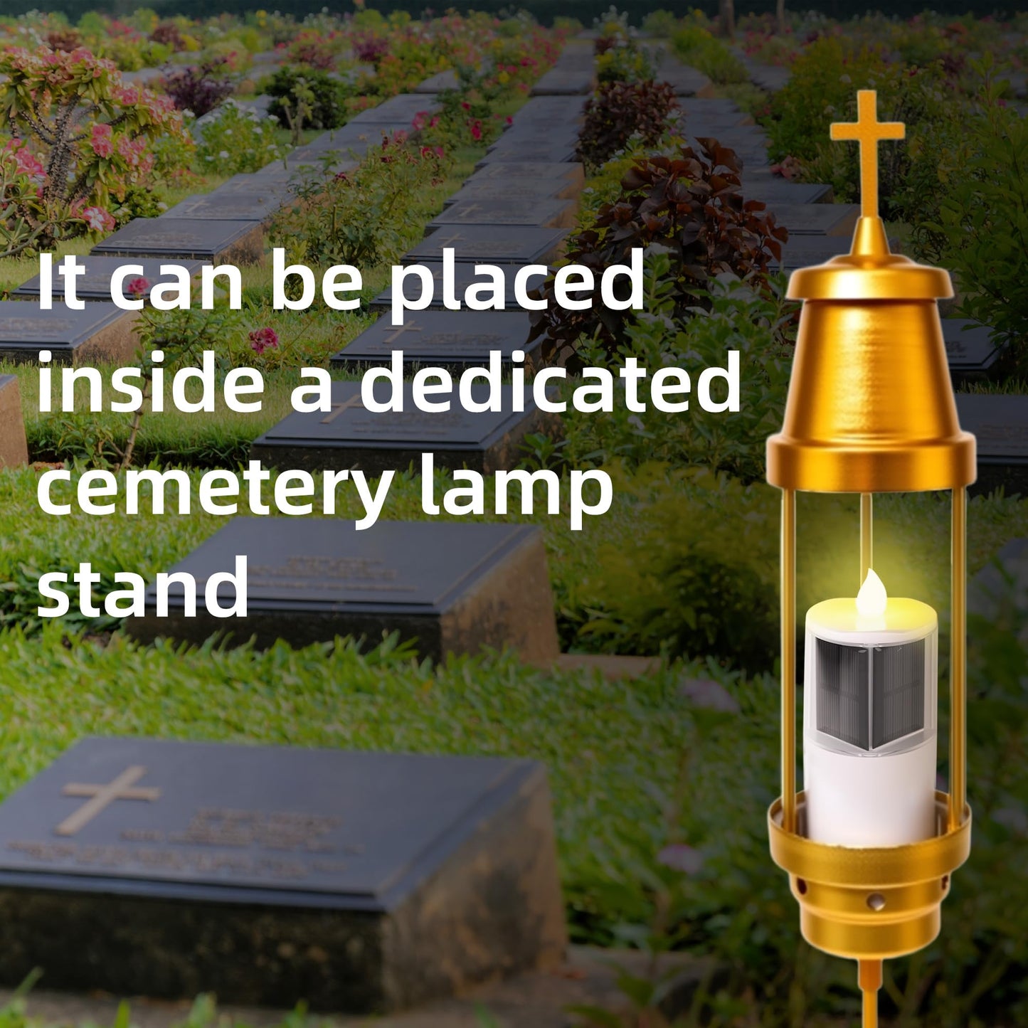 OURMEMO Solar Candles Outdoor Waterproof, Solar Candles for Cemetery, 2.5"x6.5",Dusk to DAW,for Cemetery Grave Garden Patio Yard Lawn Decoration (Set of 1)