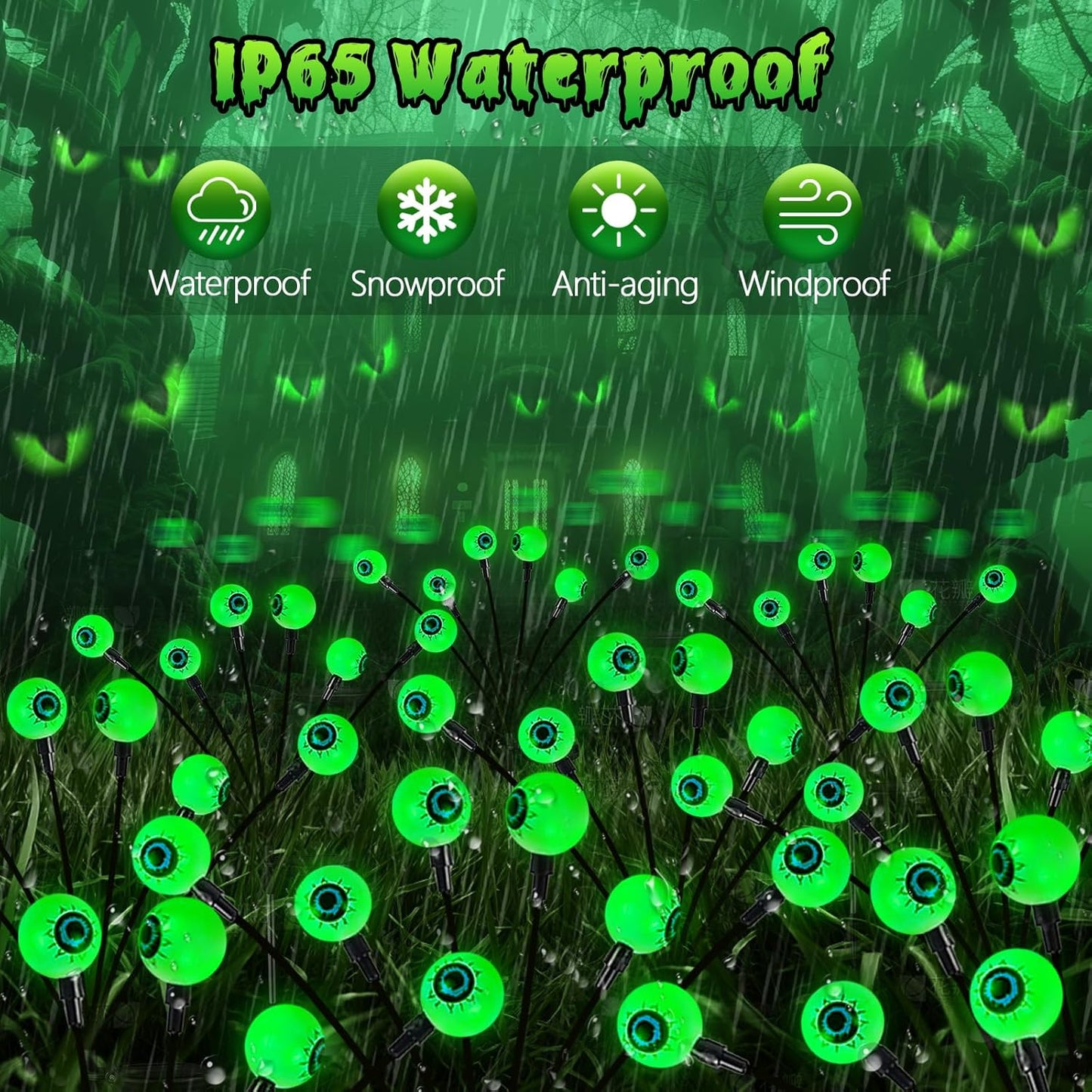 36 LED Solar Eyeball Lights - 6 Pack Halloween Outdoor Decorations, Waterproof Firefly Lights for Pathway & Garden