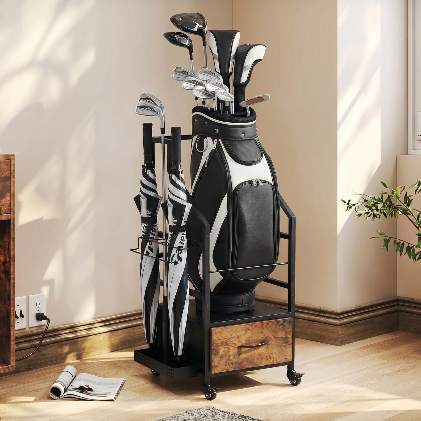 VonDream Golf Bag Organizer Rack with Wheels, Single Bag Storage for Garage