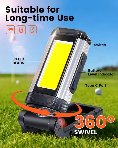 Golf Cart Lights with Magnetic Charging & 360° Rotation - LED Dome Light Accessories Featuring Hook/Carabiner, 7 Modes, Power Bank - for Camping, Hunting(1)
