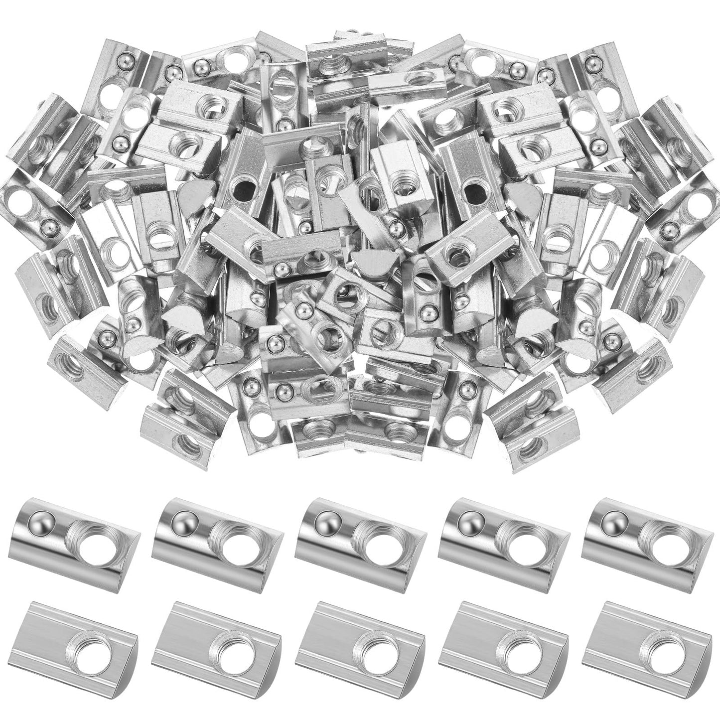 Yaocom 100 Pcs 2020 Series M5 T Nuts Half Roll in Spring Silver Thread Spring Carbon Steel European Standard T Nut for Aluminum Extrusion Profile