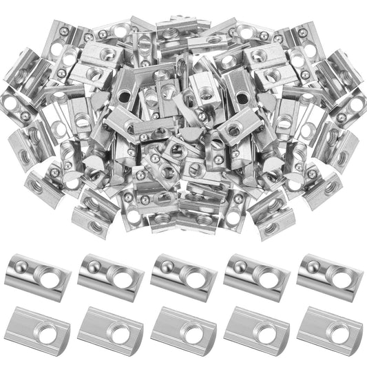 Yaocom 100 Pcs 2020 Series M5 T Nuts Half Roll in Spring Silver Thread Spring Carbon Steel European Standard T Nut for Aluminum Extrusion Profile