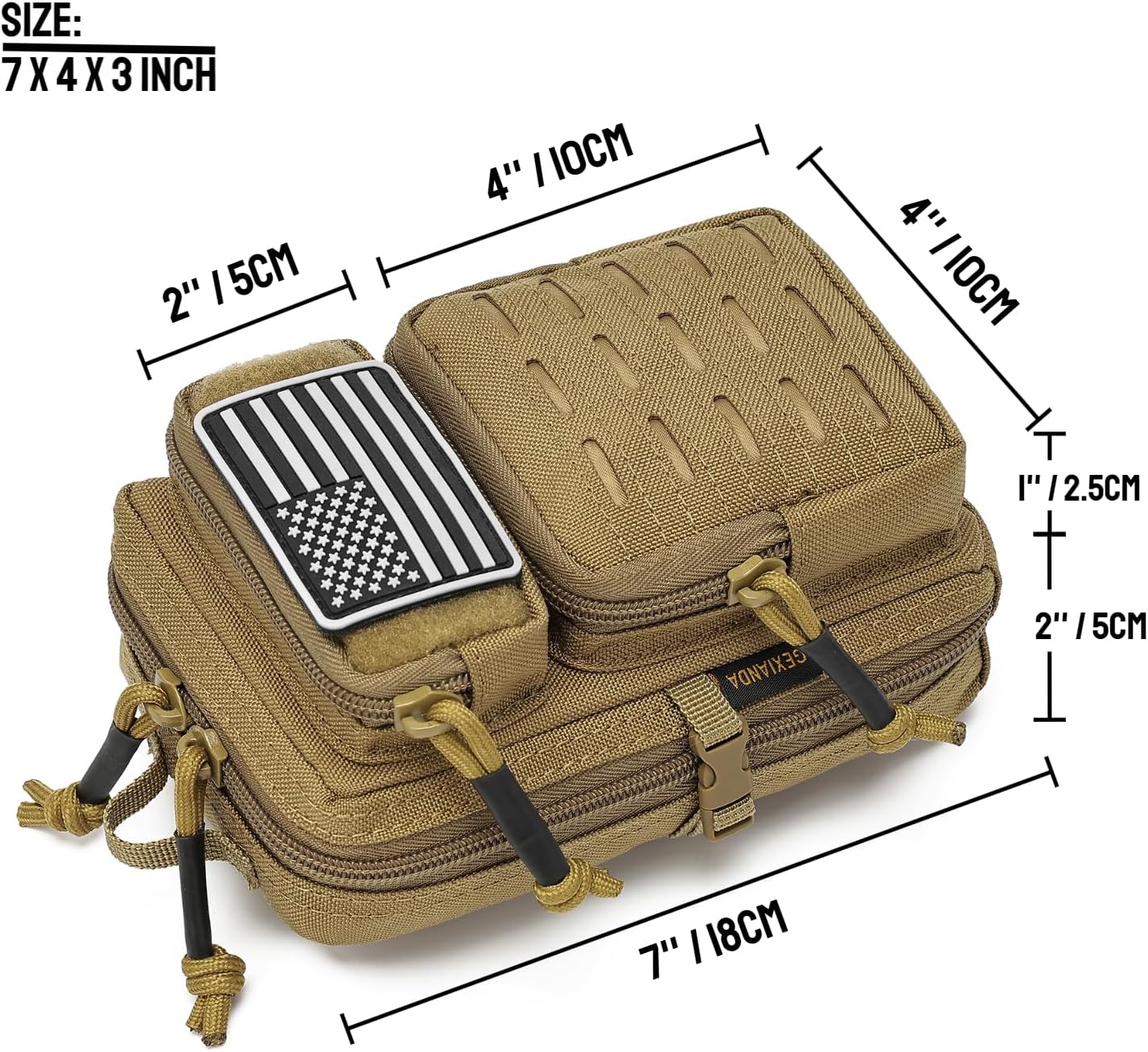 Skiennix Tactical Molle Utility Pouches - 2 Pack Mini EDC Belt Pouches with US Flag Patch