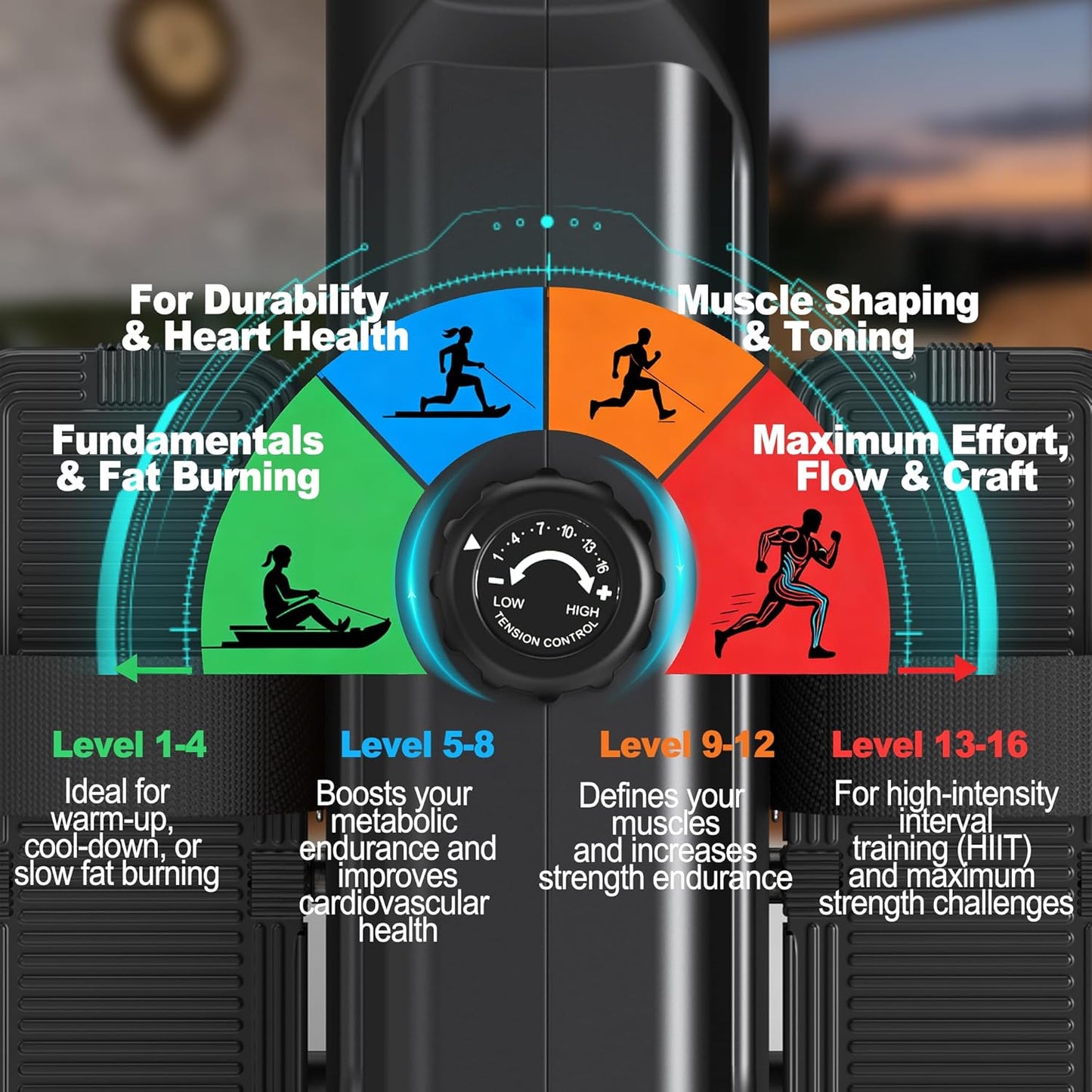 Rowing Machine - Magnetic Rower with 16 Resistance Levels | Quiet Home Cardio Trainer, APP Connection, 160 kg Capacity