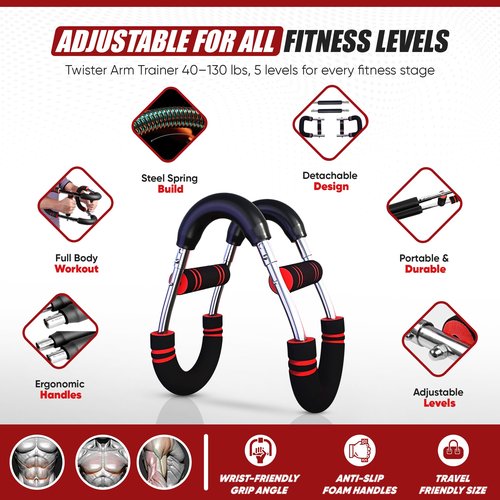 LuxUltra Twister Arm Trainer Chest Workout Equipment for Men & Women, Adjustable 40-130 lbs Chest and Arm Trainer, Home Gym Strength Trainer with Hand Grip Strengthener