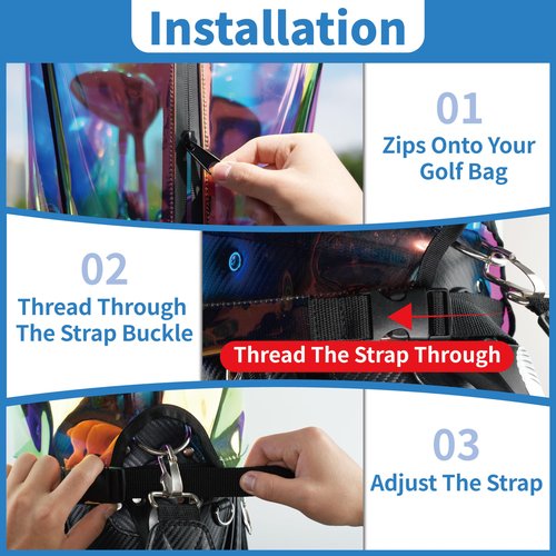 SANDIAN Golf Bag Rain Hood Cover V2, Universal Fit, Rainbow Holographic TPU Material, 31.5-33.5 Inches, Lightweight with Carabiner