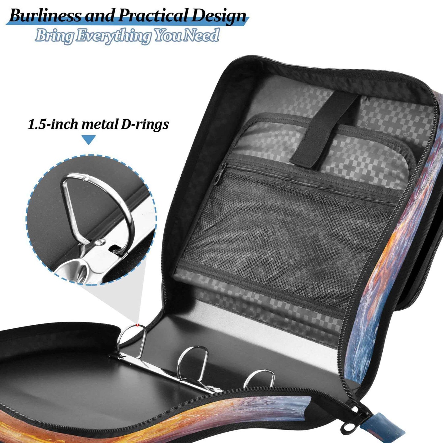 Takiito 3 Ring Zipper Binder Firing Baseball Binder Organizer Portfolio with File and Shoulder Strap & Handle Large Capacity File Folder