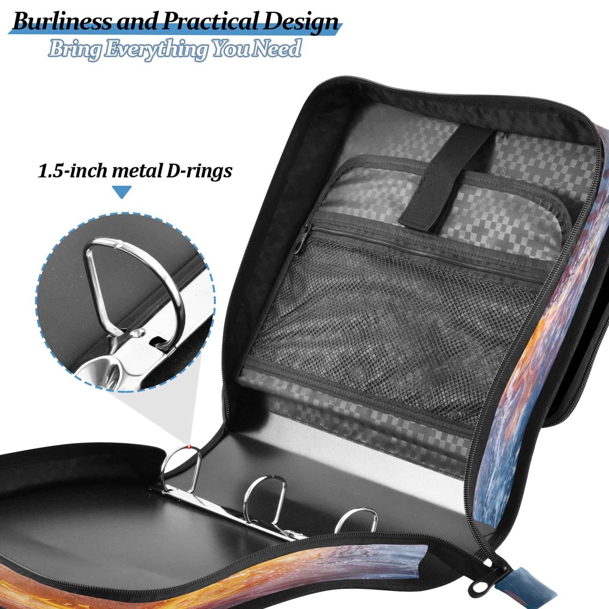 Takiito 3 Ring Zipper Binder Firing Baseball Binder Organizer Portfolio with File and Shoulder Strap & Handle Large Capacity File Folder