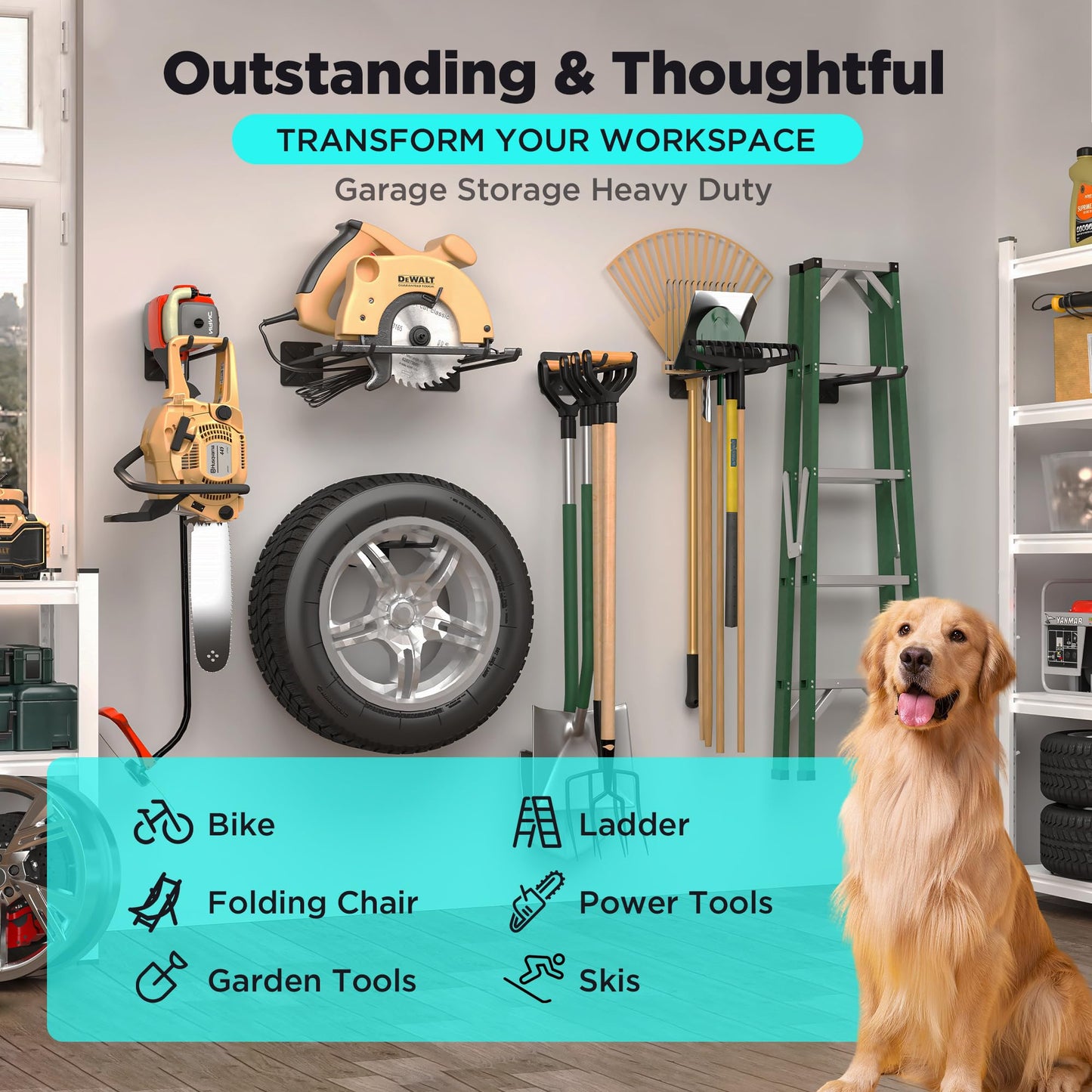 Garage Hooks, Heavy Duty Garage Hook, 12.4 Inch Wall Mount Hangers, Max Load 200 lbs Garage Storage Utility Hooks for Ladders, Chairs, Car Tires, Strollers, Garden Tools, Perfect man's day gifts