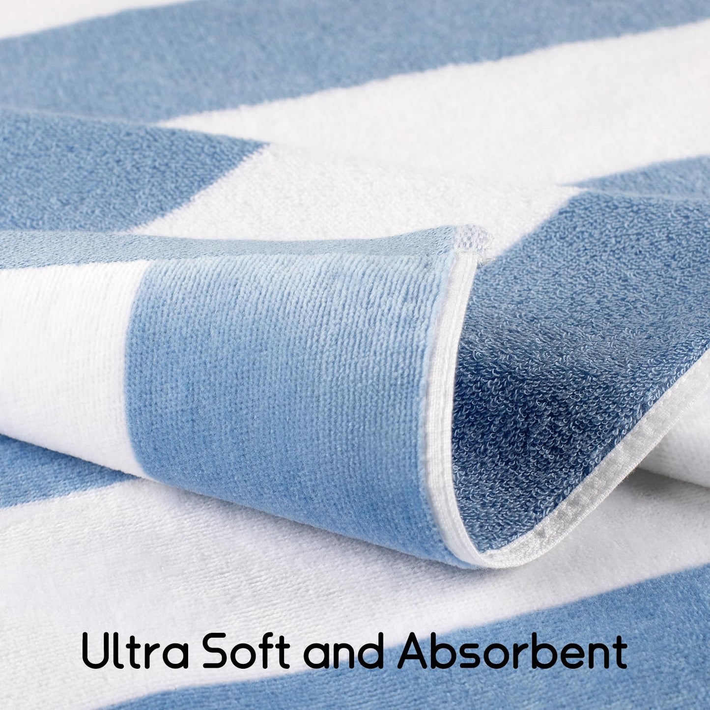 cabanana Large Oversized Beach Towel - 35 x 70 Inch Cotton Pool Towel, Blue Striped Soft Cabana Swim Towel
